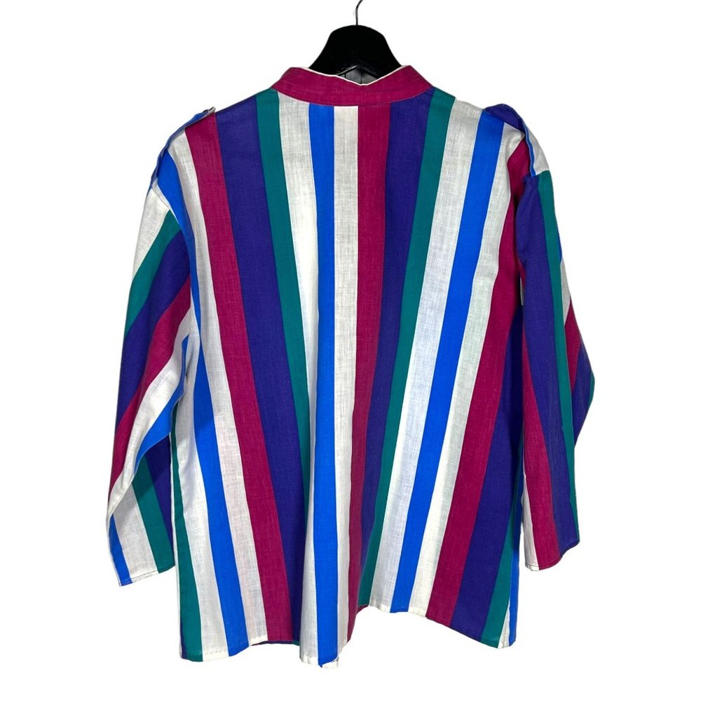Vintage 80s Multicolor Stripe Long Sleeve Button Up Top XL - Picture 2 of 7